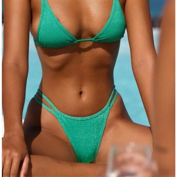 Bydee Bikini Set - Emerald Green Shimmer (Top M, Bottom L) - Picture 4 of 10